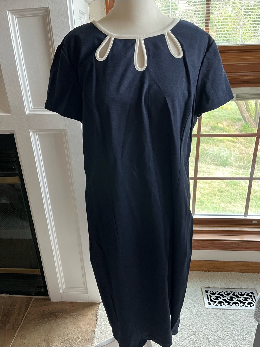 Talbots Navy Dress with White Keyhole Trim